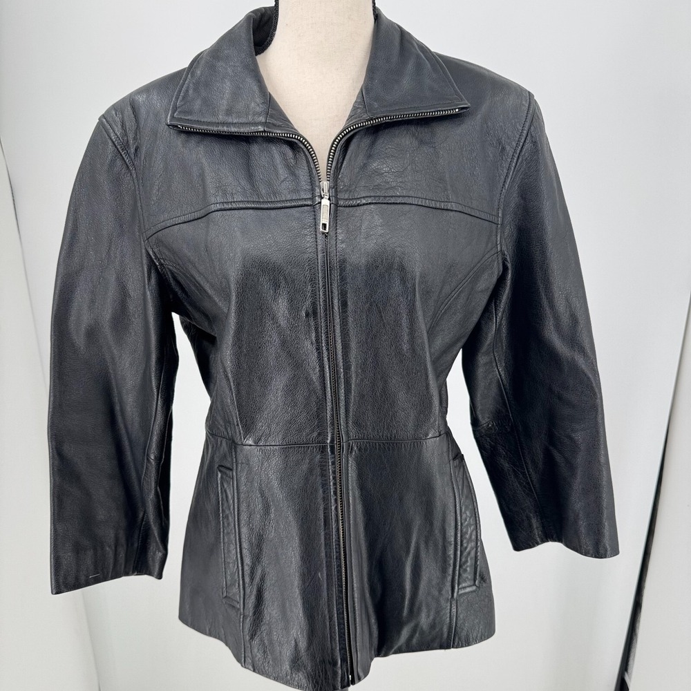 Outbrook Coat Jacket WOMENS Black Leather Full Zip Lined Short SIZE MEDIUM